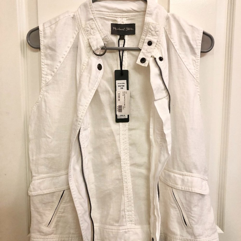 Michael Stars Linen Moto Vest Size XS NWT White